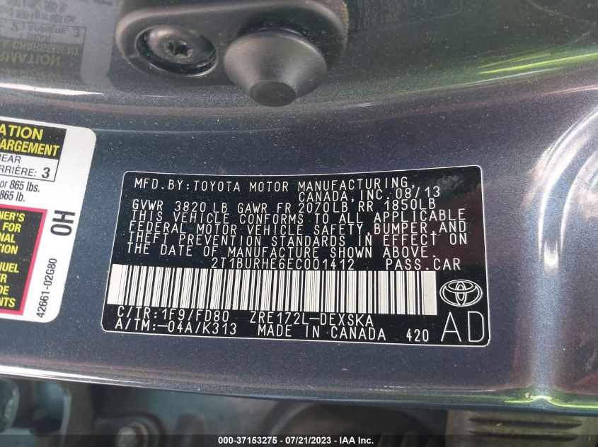 2014 TOYOTA COROLLA L/LE/S/S PLUS/LE PLUS - 2T1BURHE6EC001412