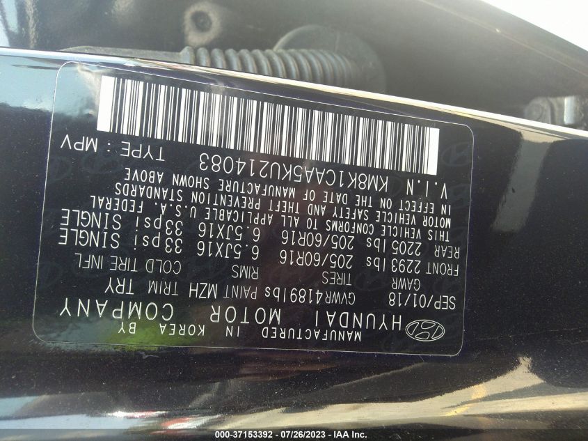 2019 HYUNDAI KONA SE - KM8K1CAA5KU214083