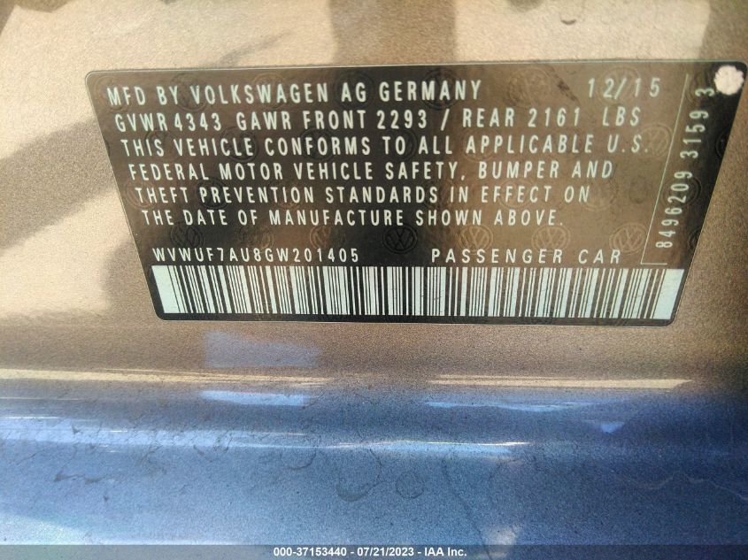 2016 VOLKSWAGEN GOLF R WVWUF7AU8GW201405
