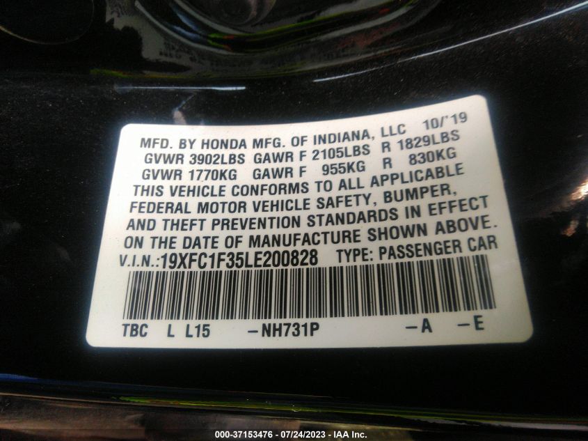 2020 HONDA CIVIC SEDAN EX - 19XFC1F35LE200828
