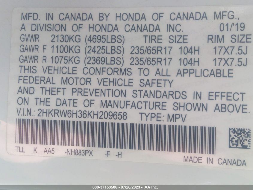 2019 HONDA CR-V LX - 2HKRW6H36KH209658