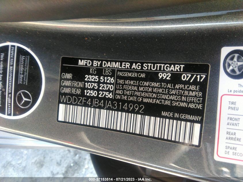 WDDZF4JB4JA314992 2018 MERCEDES-BENZ E-CLASS, photo no. 9