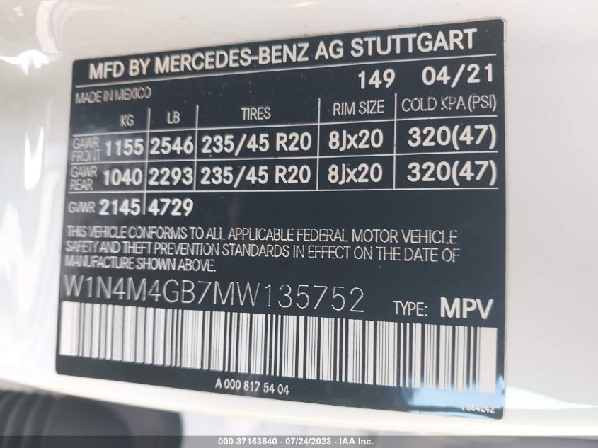 2021 MERCEDES-BENZ GLB 250 - W1N4M4GB7MW135752