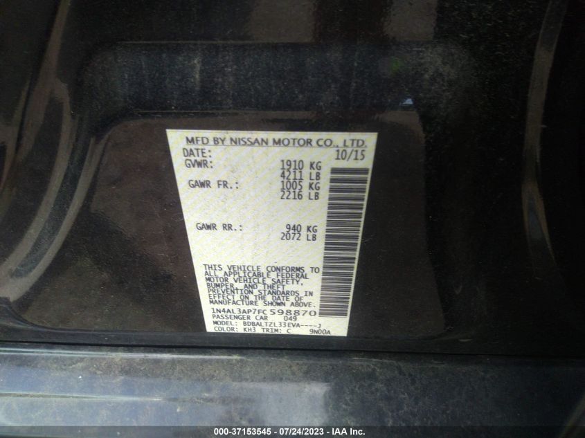 2015 NISSAN ALTIMA 2.5 SL - 1N4AL3AP7FC598870
