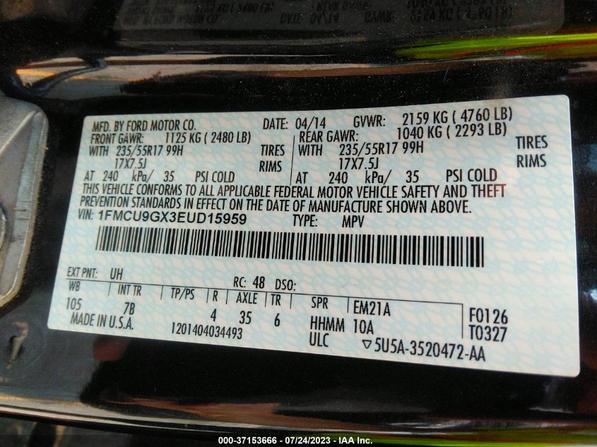 2014 FORD ESCAPE SE - 1FMCU9GX3EUD15959