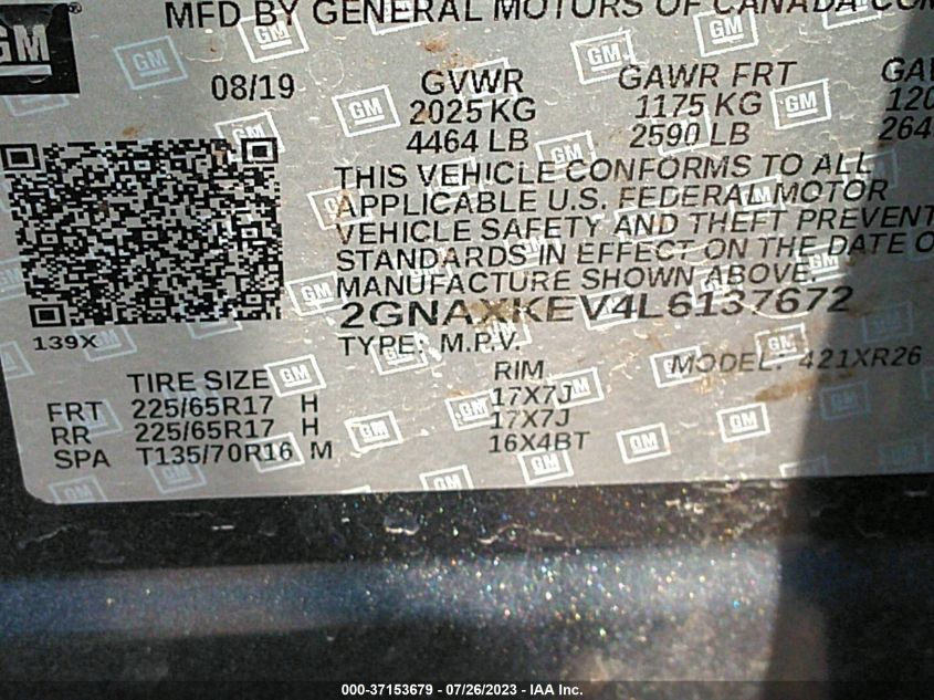 2020 CHEVROLET EQUINOX LT - 2GNAXKEV4L6137672