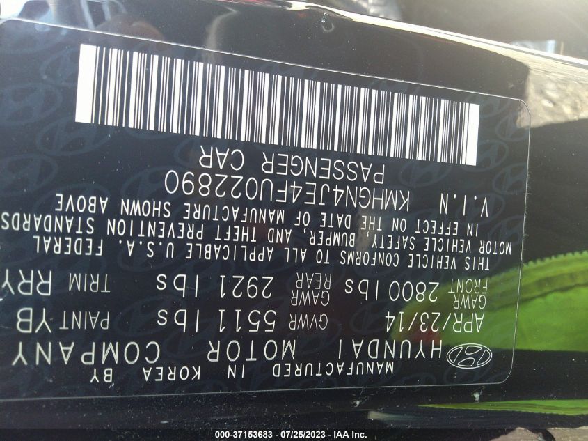 2015 HYUNDAI GENESIS 3.8L - KMHGN4JE4FU022890