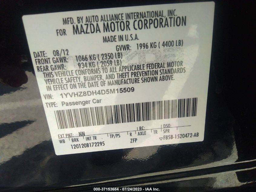2013 MAZDA MAZDA6 I TOURING - 1YVHZ8DH4D5M15509
