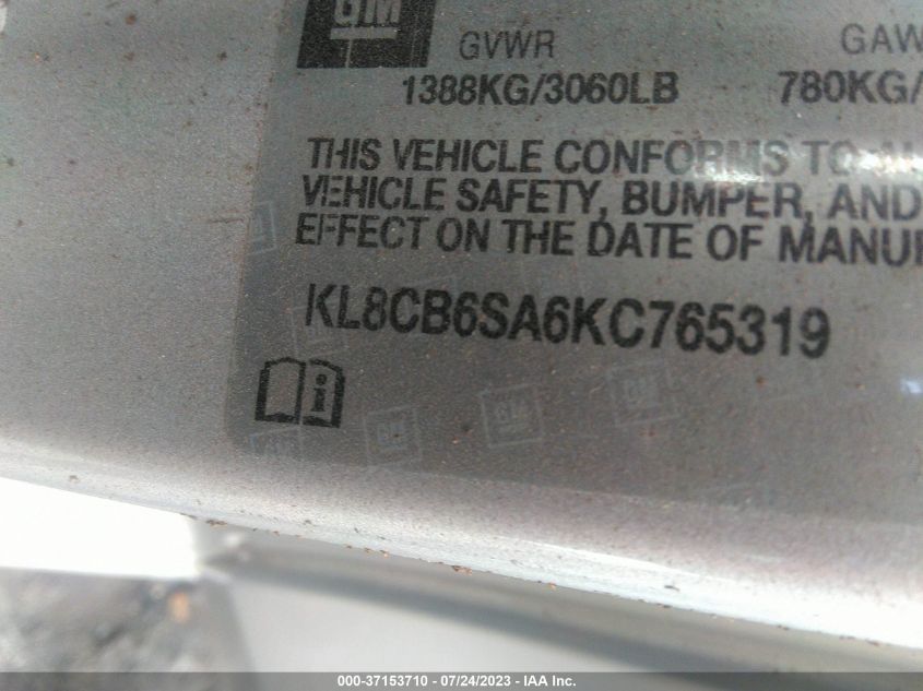VIN KL8CB6SA6KC765319 2019 CHEVROLET SPARK LS