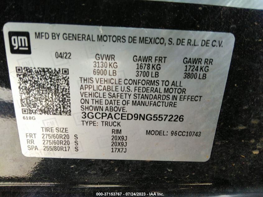 2022 CHEVROLET SILVERADO 1500 LT - 3GCPACED9NG557226