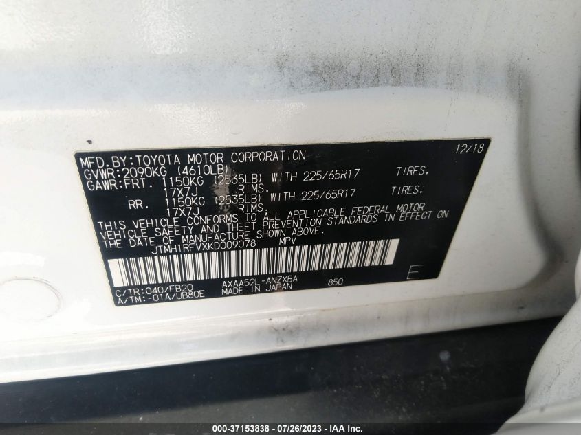 2019 TOYOTA RAV4 LE - JTMH1RFVXKD009078