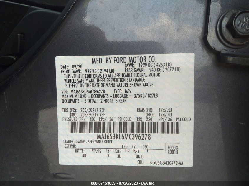 2021 FORD ECOSPORT TITANIUM - MAJ6S3KL6MC396278
