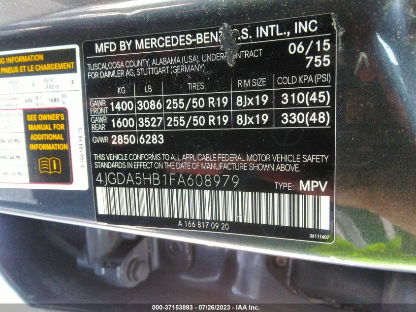 2015 MERCEDES-BENZ M-CLASS ML 350 - 4JGDA5HB1FA608979