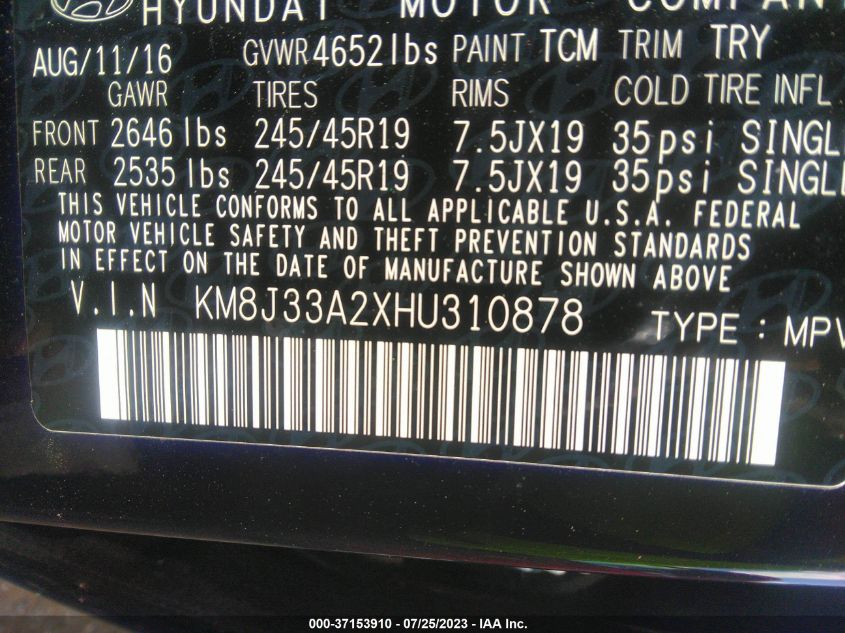 2017 HYUNDAI TUCSON LIMITED - KM8J33A2XHU310878