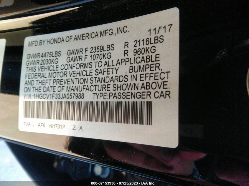 2018 HONDA ACCORD SEDAN SPORT 1.5T - 1HGCV1F33JA057988