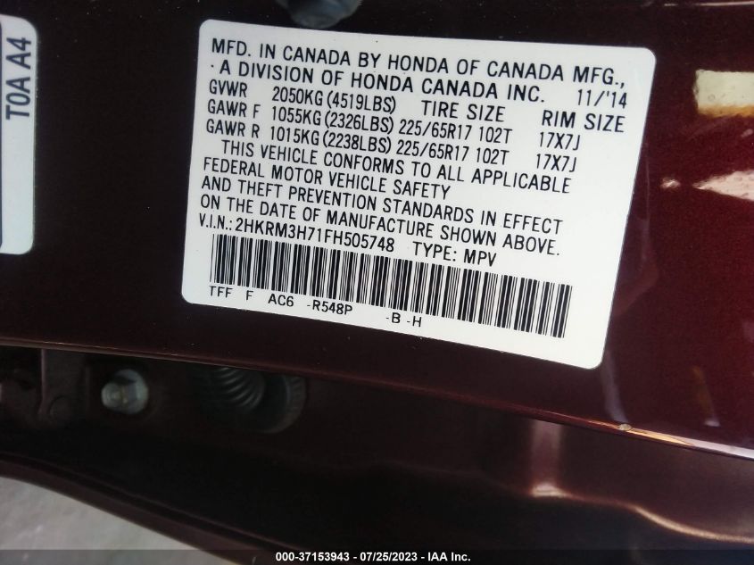 2015 HONDA CR-V EX-L - 2HKRM3H71FH505748