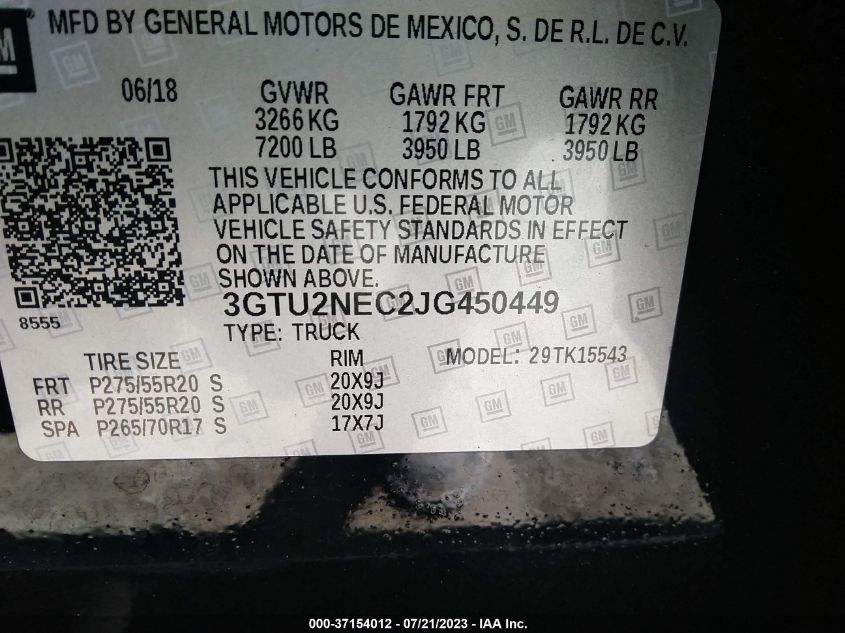 2018 GMC SIERRA 1500 SLT - 3GTU2NEC2JG450449