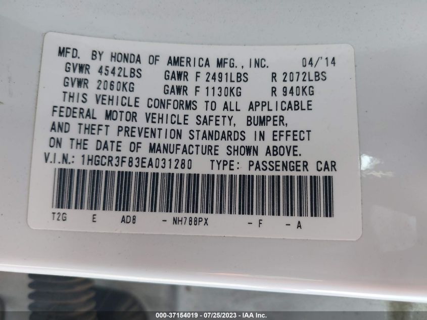2014 HONDA ACCORD SEDAN EX-L - 1HGCR3F83EA031280