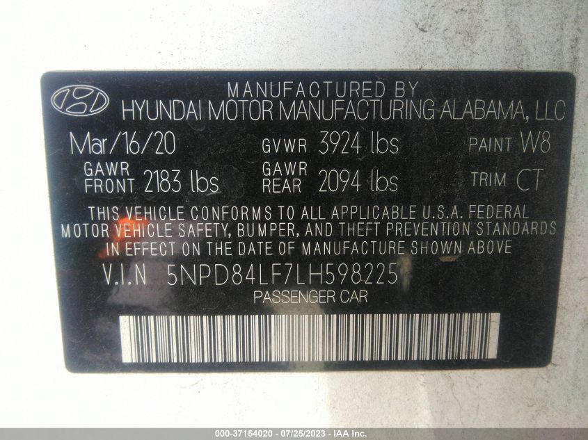 2020 HYUNDAI ELANTRA SEL - 5NPD84LF7LH598225