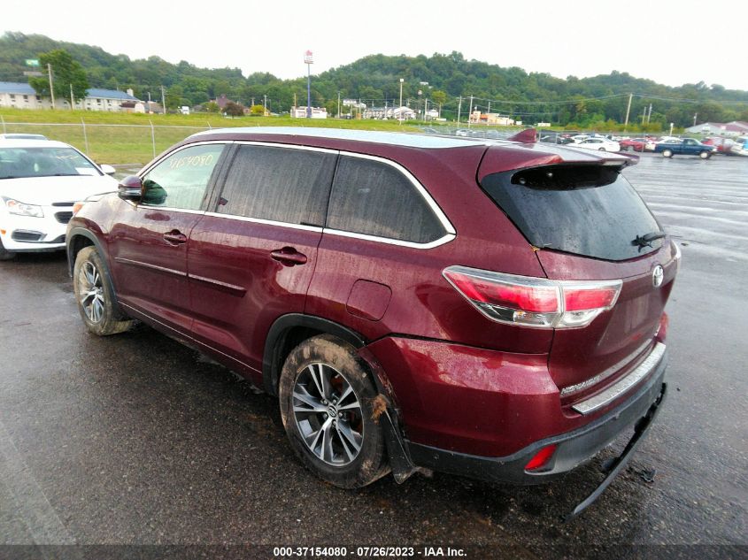 2016 TOYOTA HIGHLANDER XLE - 5TDJKRFH3GS355204