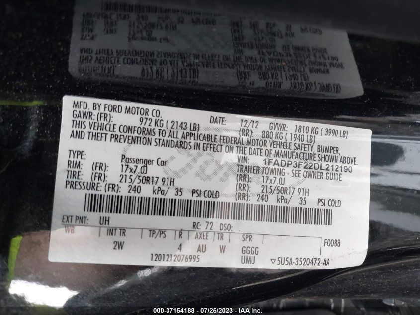 2013 FORD FOCUS SE - 1FADP3F22DL212190