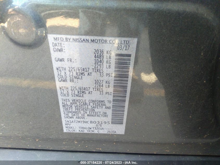 2017 NISSAN ROGUE SV - 5N1AT2MT9HC803195