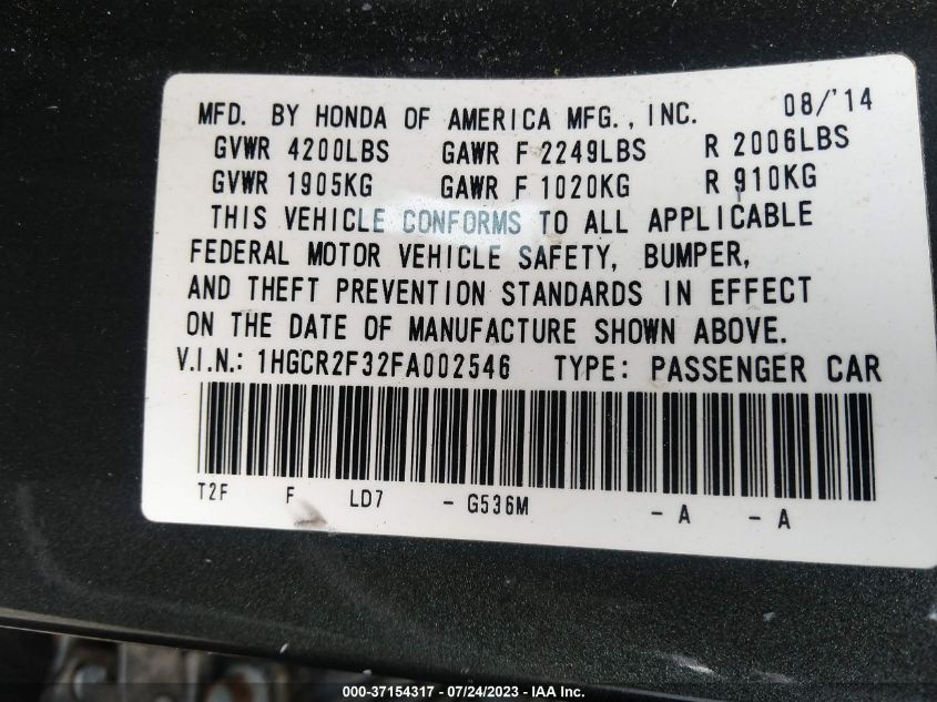 2015 HONDA ACCORD SEDAN LX - 1HGCR2F32FA002546