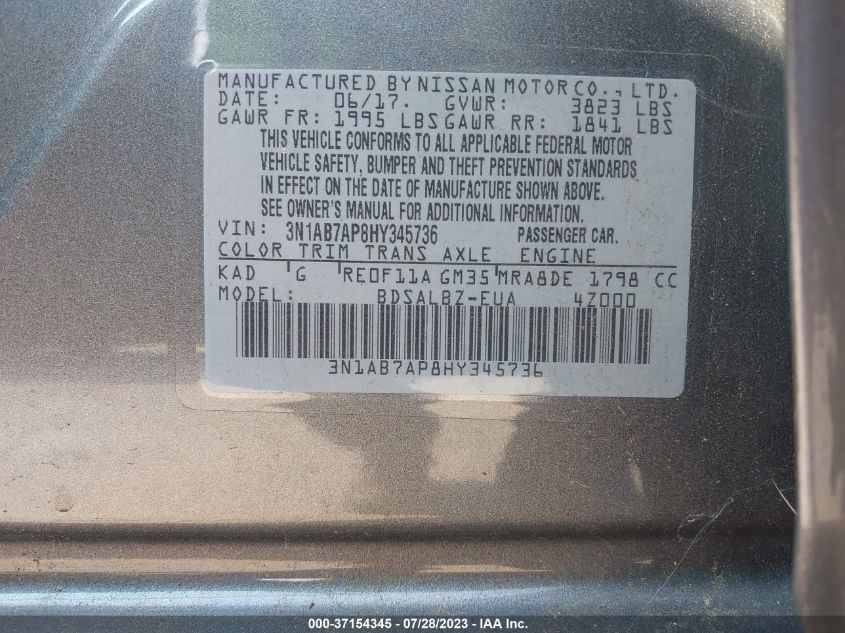 2017 NISSAN SENTRA S - 3N1AB7AP8HY345736