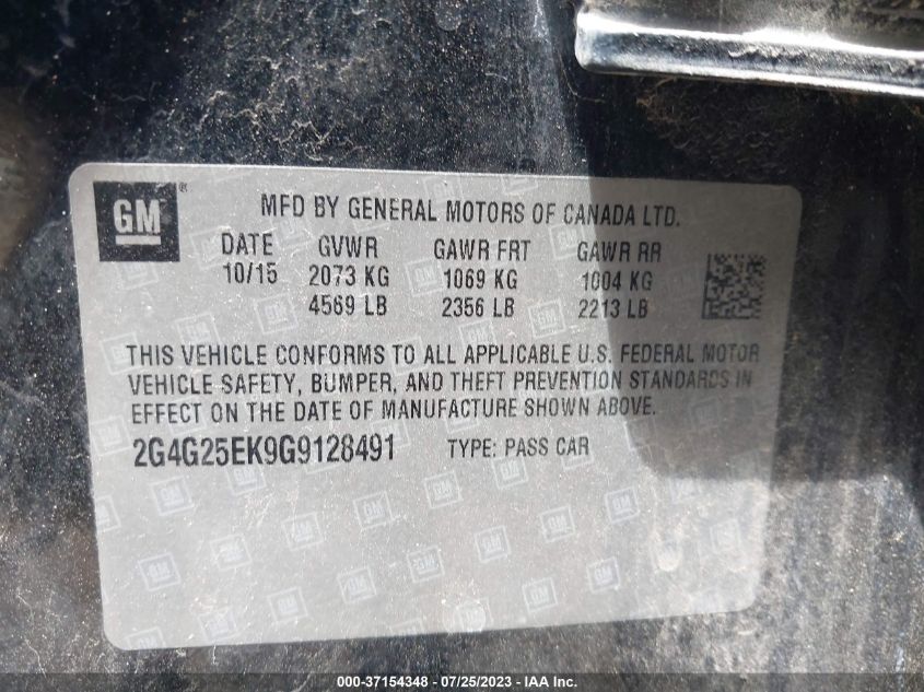 2016 BUICK REGAL - 2G4G25EK9G9128491