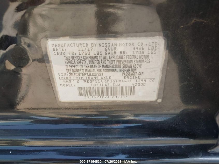 2018 NISSAN VERSA SEDAN S PLUS - 3N1CN7AP7JL837337