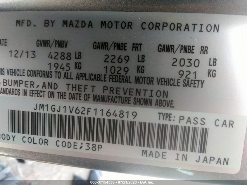 2015 MAZDA MAZDA6 I TOURING - JM1GJ1V62F1164819