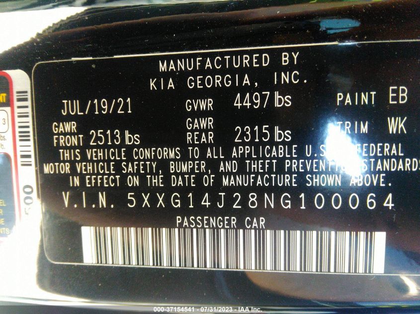 2022 KIA K5 LXS - 5XXG14J28NG100064