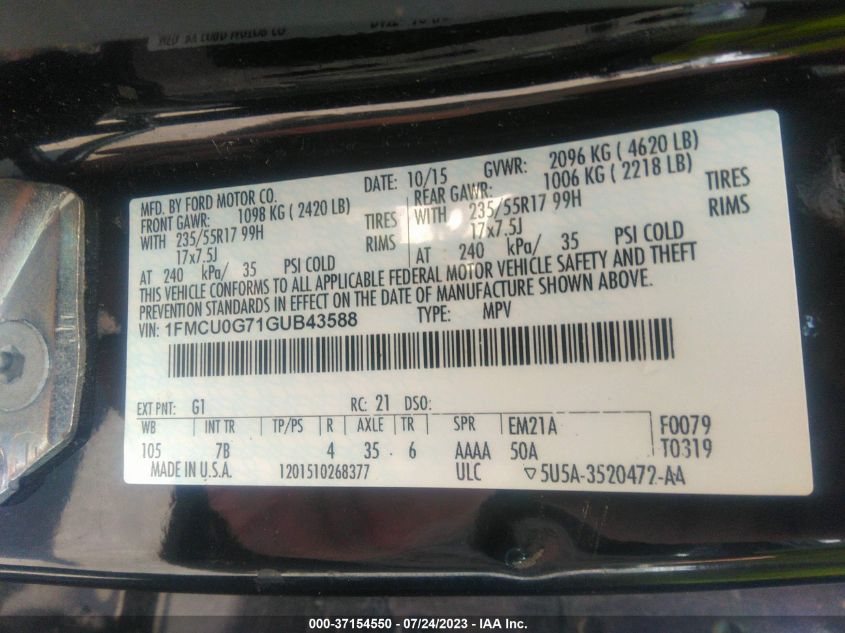 2016 FORD ESCAPE SE - 1FMCU0G71GUB43588