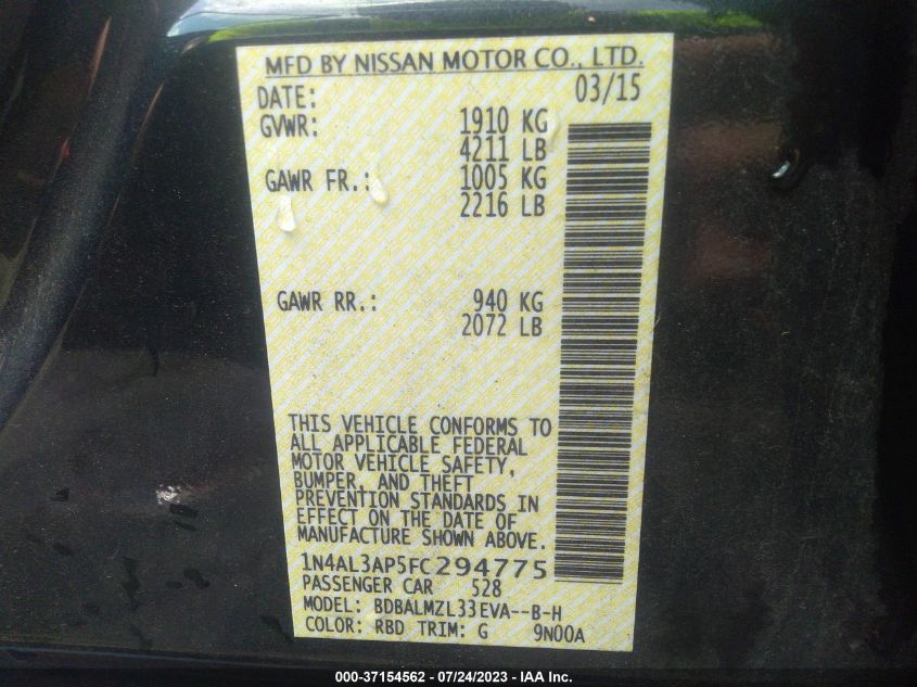 2015 NISSAN ALTIMA 2.5 SV - 1N4AL3AP5FC294775