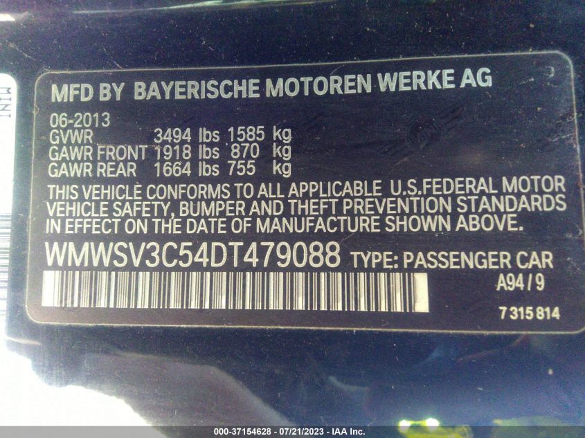 2013 MINI COOPER HARDTOP S - WMWSV3C54DT479088