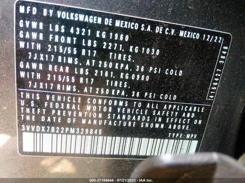 2023 VOLKSWAGEN TAOS S - 3VVDX7B22PM329845