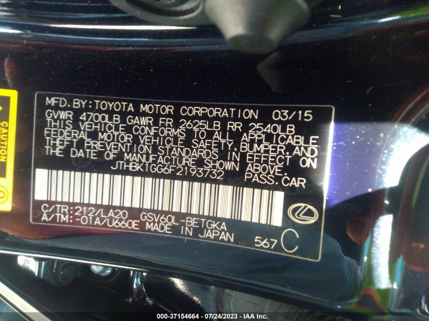 2015 LEXUS ES 350 - JTHBK1GG6F2193732