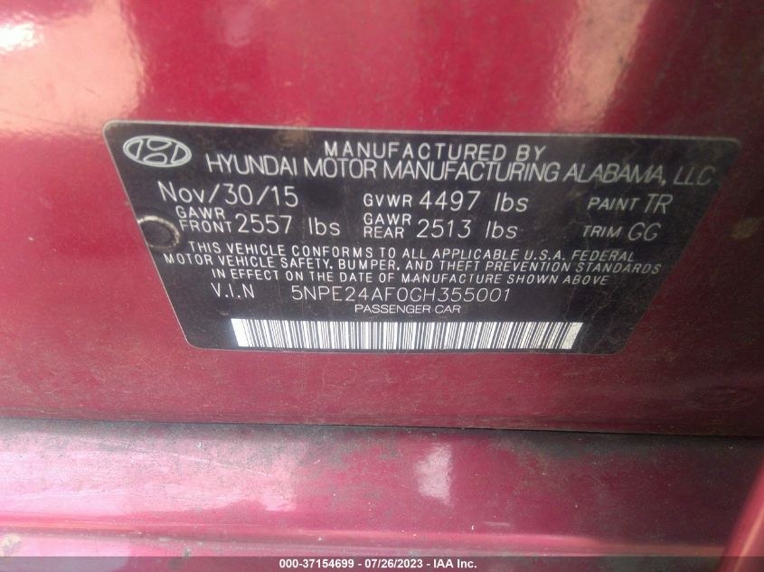 2016 HYUNDAI SONATA 2.4L SE - 5NPE24AF0GH355001
