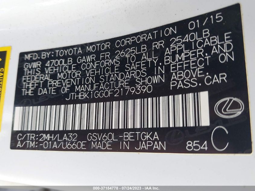 2015 LEXUS ES 350 - JTHBK1GG0F2179390