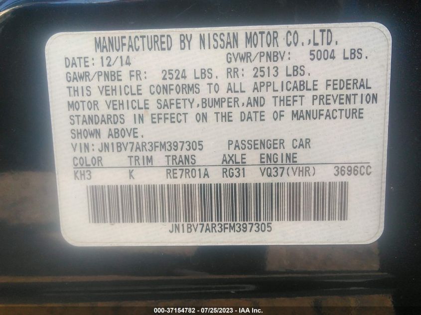 2015 INFINITI Q50 PREMIUM - JN1BV7AR3FM397305