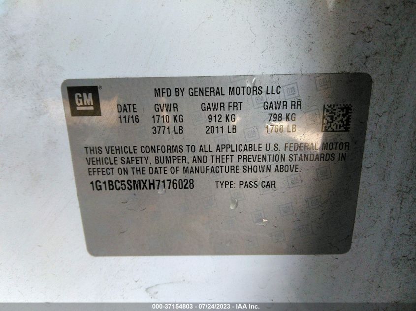 2017 CHEVROLET CRUZE LS - 1G1BC5SMXH7176028