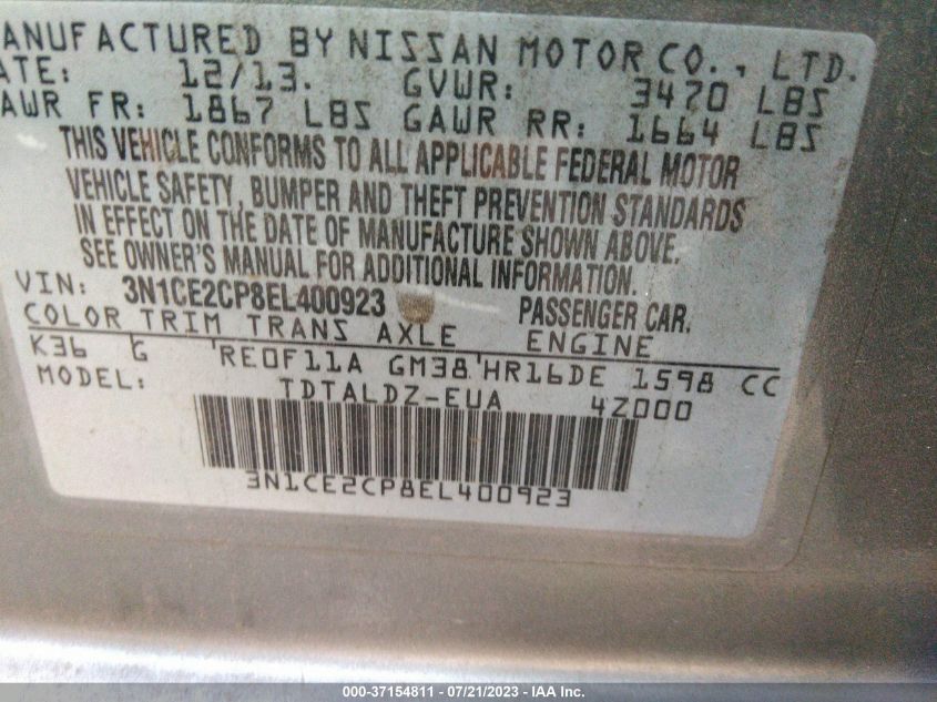 2014 NISSAN VERSA NOTE SV - 3N1CE2CP8EL400923