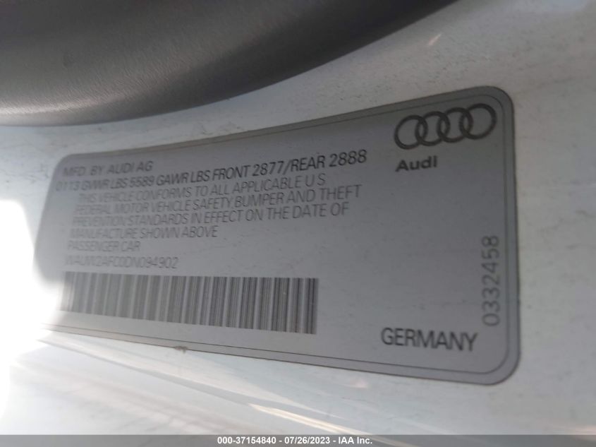 2013 AUDI S7 PRESTIGE WAUW2AFC0DN094902
