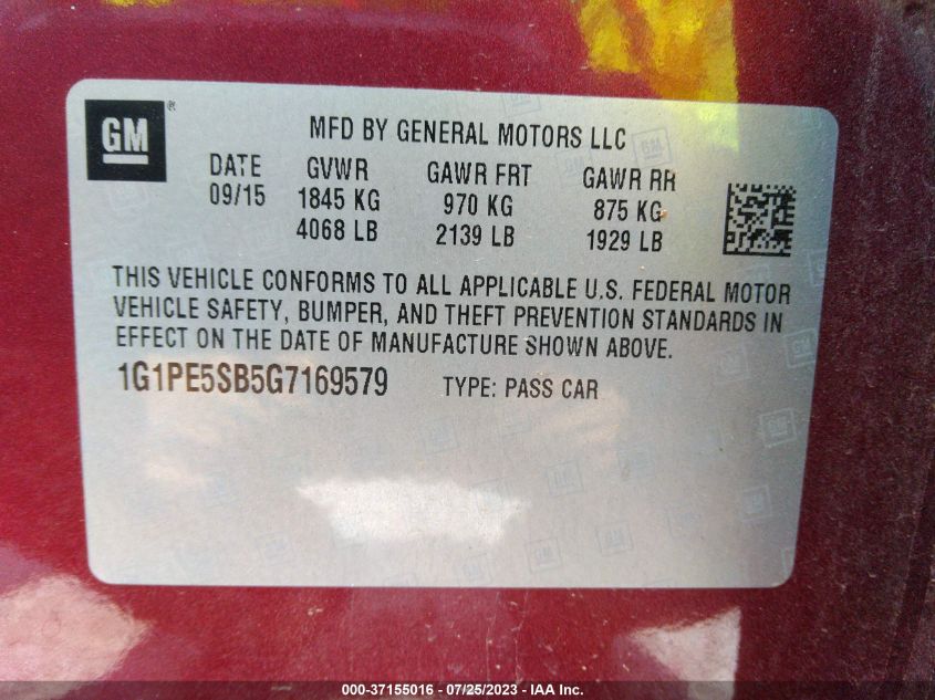 2016 CHEVROLET CRUZE LIMITED LT - 1G1PE5SB5G7169579