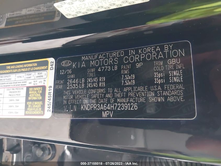 2017 KIA SPORTAGE SX - KNDPR3A64H7239126