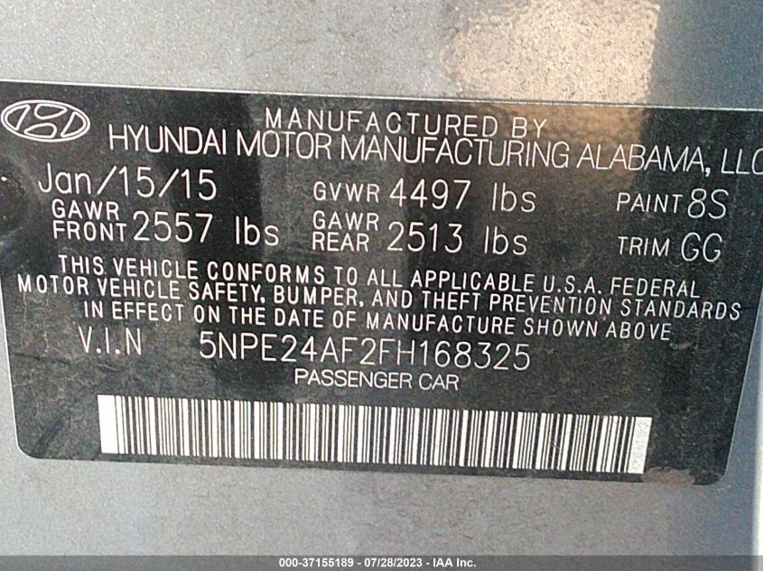 2015 HYUNDAI SONATA 2.4L SE - 5NPE24AF2FH168325