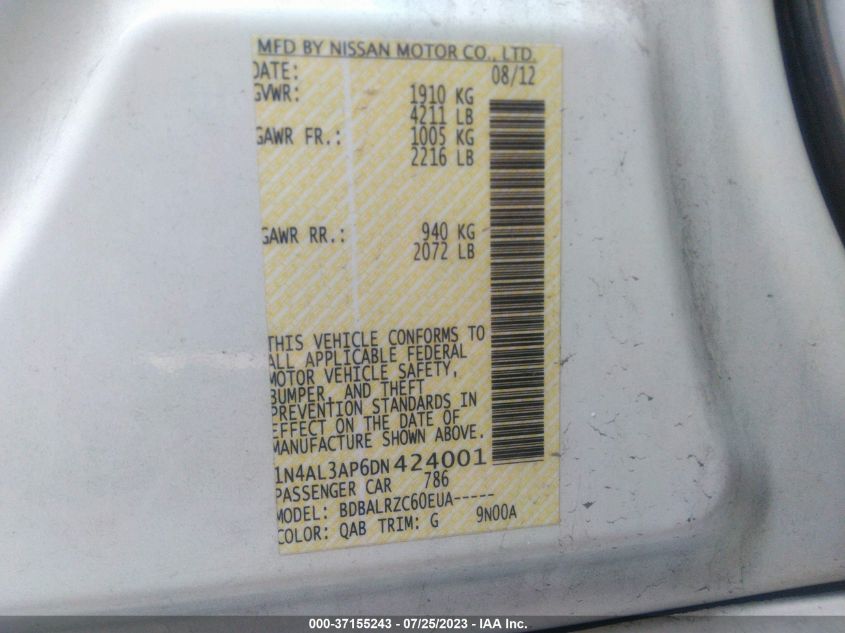 2013 NISSAN ALTIMA 2.5 S - 1N4AL3AP6DN424001