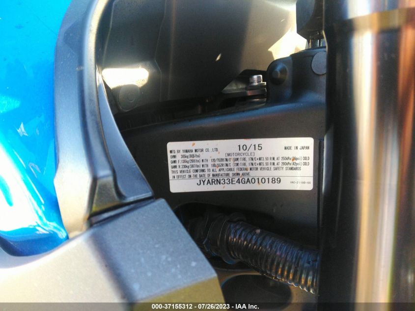 2016 YAMAHA FZ09 JYARN33E4GA010189