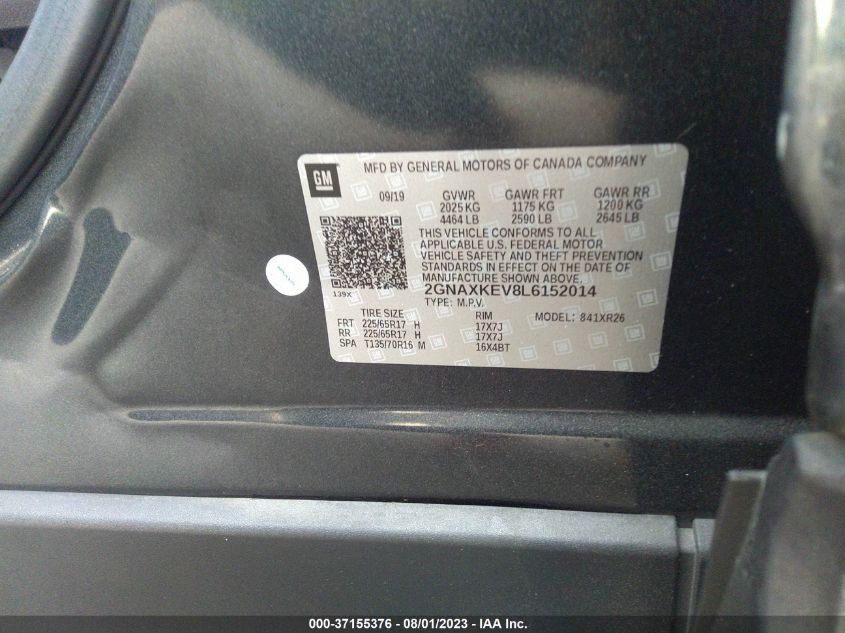 2020 CHEVROLET EQUINOX LT - 2GNAXKEV8L6152014