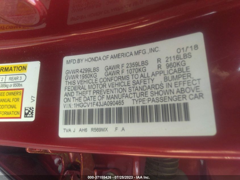 2018 HONDA ACCORD SEDAN EX 1.5T - 1HGCV1F43JA090465